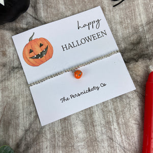 Happy Halloween Pumpkin Beaded Bracelet