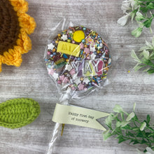 Load image into Gallery viewer, Personalised Happy First Day Of Nursery Belgian Chocolate Lollipop
