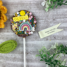 Load image into Gallery viewer, Personalised Happy First Day Of Nursery Belgian Chocolate Lollipop
