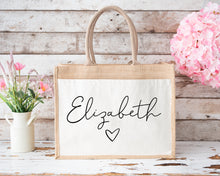 Load image into Gallery viewer, Personalised Heart Jute Bag-The Persnickety Co
