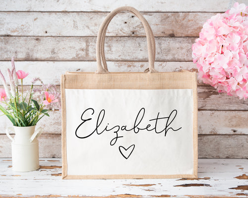 Personalised Heart Jute Bag-The Persnickety Co