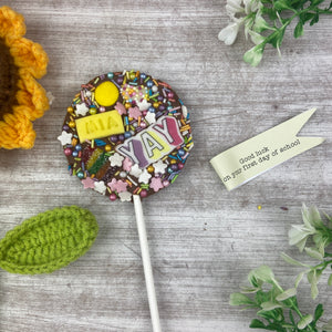 Personalised Good Luck On Your First Day In School Belgian Chocolate Lollipop