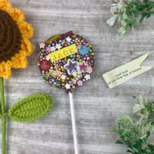 Load image into Gallery viewer, Personalised Good Luck On Your First Day In School Belgian Chocolate Lollipop
