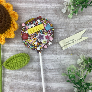 Personalised Good Luck On Your First Day In School Belgian Chocolate Lollipop