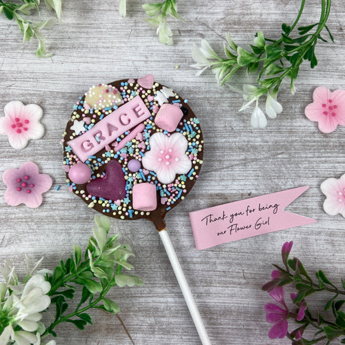 Flower Girl Personalised Belgian Chocolate Lollipop-The Persnickety Co