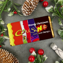 Load image into Gallery viewer, Merry Christmas Cousin Novelty Personalised Chocolate Bar
