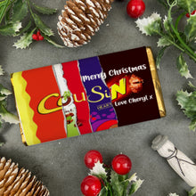 Load image into Gallery viewer, Merry Christmas Cousin Novelty Personalised Chocolate Bar-The Persnickety Co
