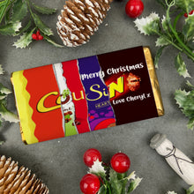 Load image into Gallery viewer, Merry Christmas Cousin Novelty Personalised Chocolate Bar
