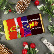 Load image into Gallery viewer, Merry Christmas Cousin Novelty Personalised Chocolate Bar
