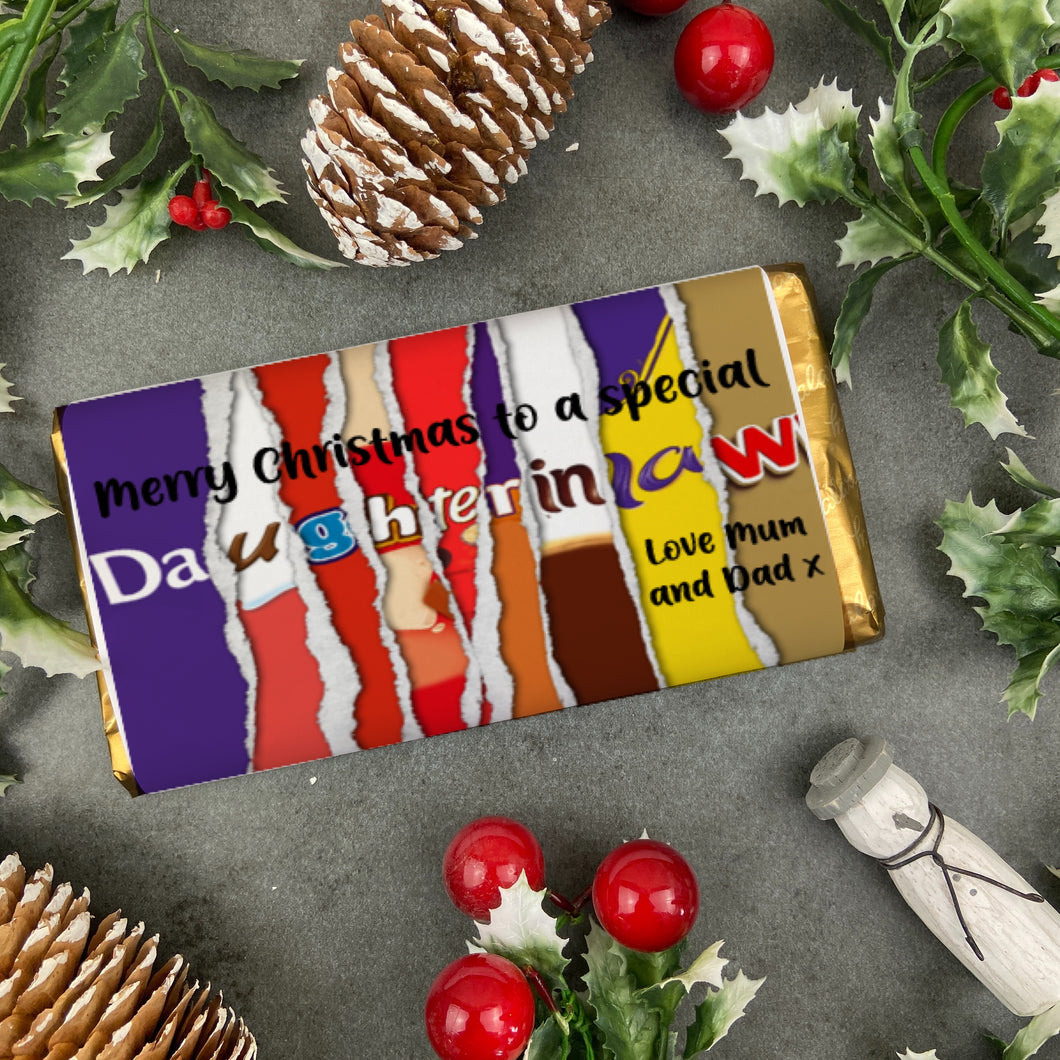 Merry Christmas Daughter In Law Novelty Personalised Chocolate Bar-The Persnickety Co