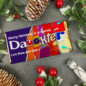 Merry Christmas Daughter Novelty Personalised Chocolate Bar