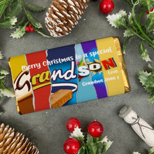 Load image into Gallery viewer, Merry Christmas Grandson Novelty Personalised Chocolate Bar
