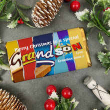 Load image into Gallery viewer, Merry Christmas Grandson Novelty Personalised Chocolate Bar
