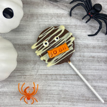 Load image into Gallery viewer, Personalised Belgium Chocolate Halloween Mummy Lollipop-The Persnickety Co
