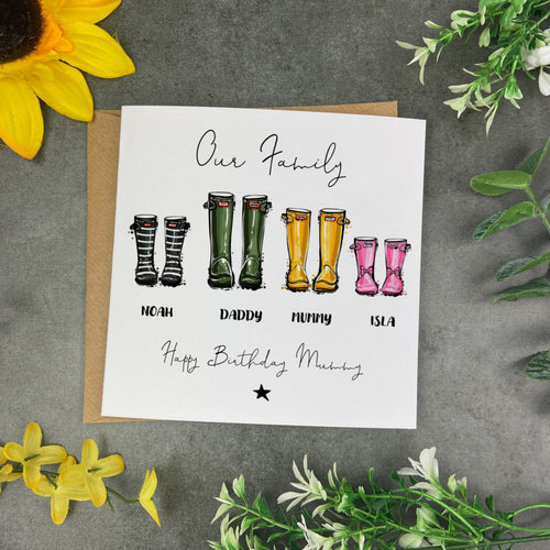 Wellie Family Happy Birthday card-The Persnickety Co