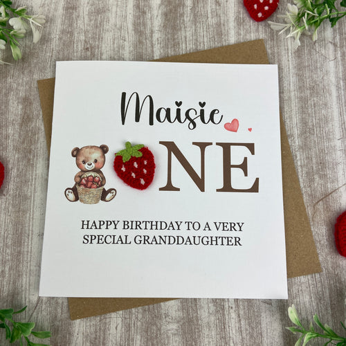 Personalised Strawberry Bear 1st Birthday Card-The Persnickety Co