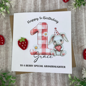 Personalised Strawberry Bunny 1st Birthday Card