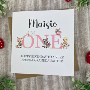 Personalised Woodland Animals 1st Birthday Card