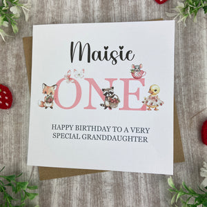Personalised Woodland Animals 1st Birthday Card