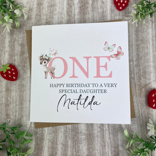 Personalised Woodland Deer 1st Birthday Card-The Persnickety Co