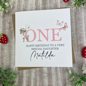 Personalised Woodland Deer 1st Birthday Card