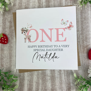 Personalised Woodland Deer 1st Birthday Card