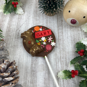 Personalised Christmas Reindeer Chocolate Lollipop