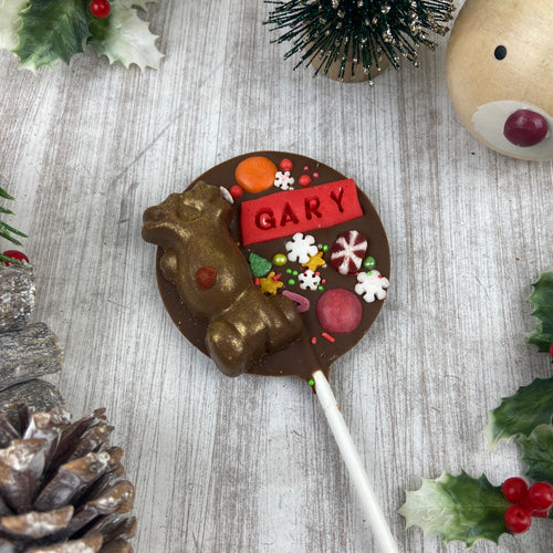 Personalised Christmas Reindeer Chocolate Lollipop-The Persnickety Co