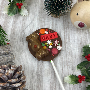 Personalised Christmas Reindeer Chocolate Lollipop