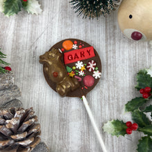 Load image into Gallery viewer, Personalised Christmas Reindeer Chocolate Lollipop
