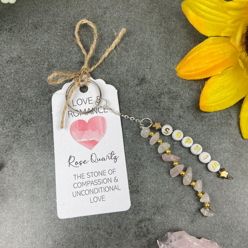 Rose Quartz Personalised Keyring-The Persnickety Co