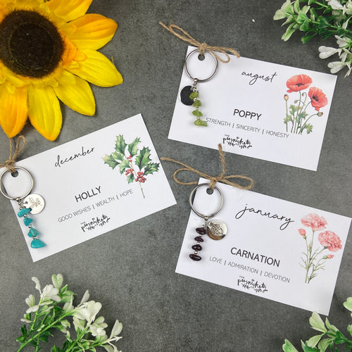 Birth Flower & Birthstone Keyring-The Persnickety Co