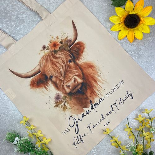 Personalised Highland Cow Tote Bag-The Persnickety Co