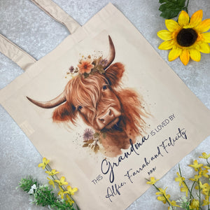 Personalised Highland Cow Tote Bag