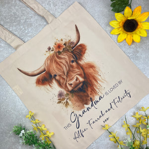 Personalised Highland Cow Tote Bag