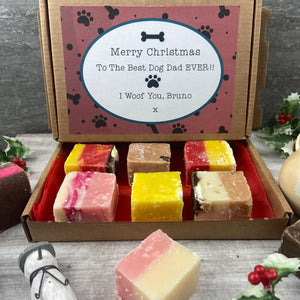 Happy Christmas Dog Dad Gift, Personalised Handmade Fudge