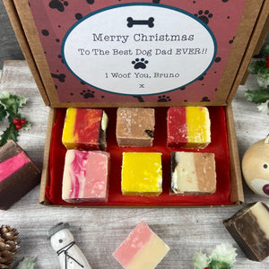 Happy Christmas Dog Dad Gift, Personalised Handmade Fudge