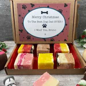 Happy Christmas Dog Dad Gift, Personalised Handmade Fudge