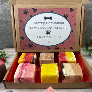 Happy Christmas Dog Dad Gift, Personalised Handmade Fudge