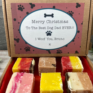 Happy Christmas Dog Dad Gift, Personalised Handmade Fudge