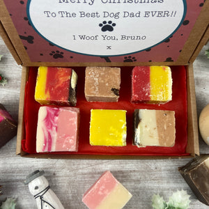 Happy Christmas Dog Dad Gift, Personalised Handmade Fudge