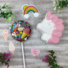 Load image into Gallery viewer, £5.00 Special Offer! Unicorn Bath Bomb and Chocolate Lollipop
