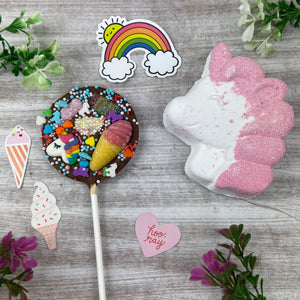 £5.00 Special Offer! Unicorn Bath Bomb and Chocolate Lollipop