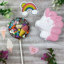 Load image into Gallery viewer, £5.00 Special Offer! Unicorn Bath Bomb and Chocolate Lollipop
