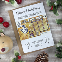 Load image into Gallery viewer, Personalised Bow Christmas Scratch Card - I Hope You Win A Lotto
