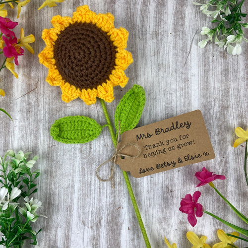 Crochet Sunflower with Personalised Tag-The Persnickety Co