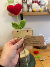 Load image into Gallery viewer, Crochet Heart Flower with Personalised Tag – Valentine’s or Galentine’s Gift
