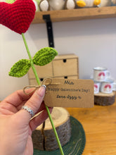 Load image into Gallery viewer, Crochet Heart Flower with Personalised Tag – Valentine’s or Galentine’s Gift
