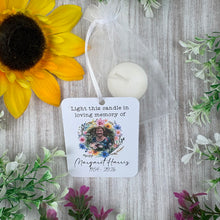 Load image into Gallery viewer, Personalised Photo Memorial Tealight with flower wreath

