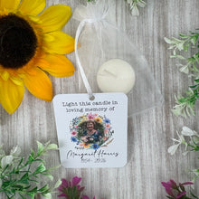 Load image into Gallery viewer, Personalised Photo Memorial Tealight with flower wreath
